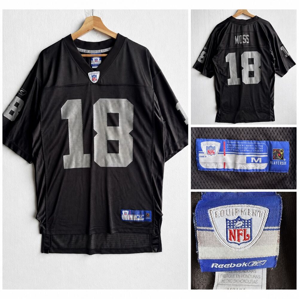 Vintage Reebok Oakland Raiders #18 Randy Moss Jersey Black Men’s Medium Sports